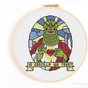 Godzilla Cross Stitch Pattern: Funny Gamer Kaiju Design (Digital Download)