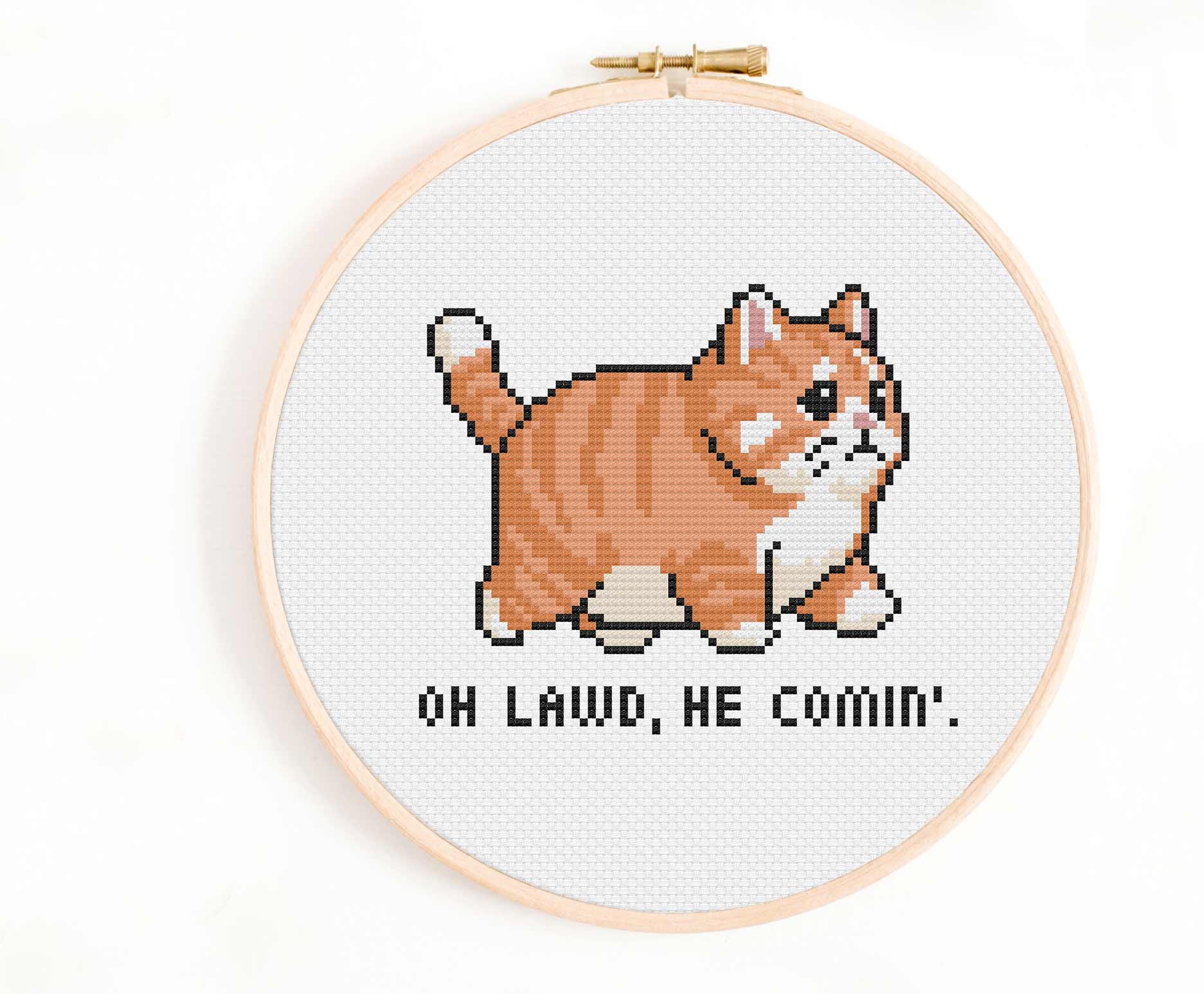 Oh Lawd He Comin' Cat Meme Cross Stitch Pattern (digital Download