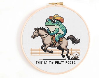 Patrón de punto de cruz de rodeo de ranas divertidas - Gráfico campestre (descarga digital)