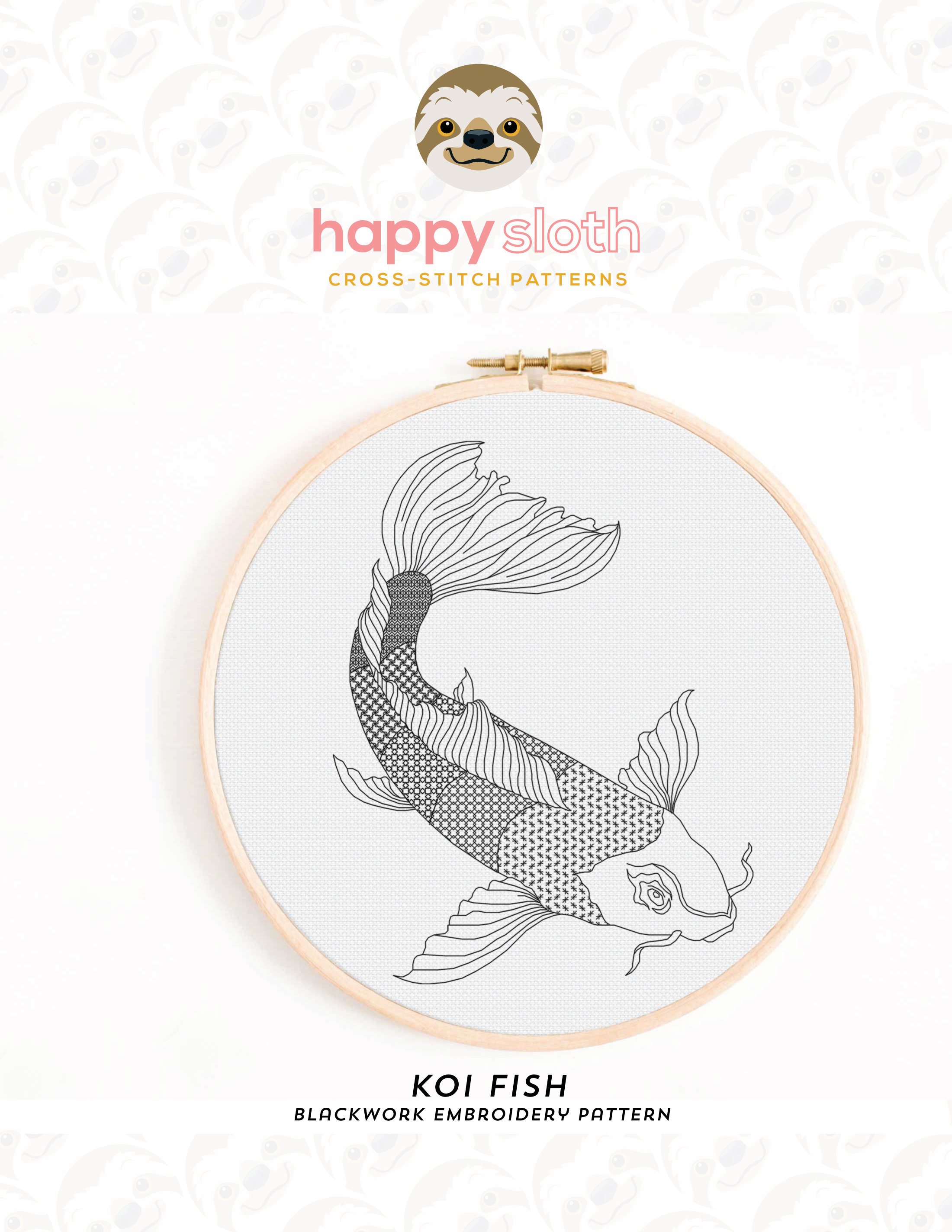 Koi Fish Blackwork Embroidery Pattern: Japanese Cross Stitch