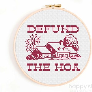 Defund the HOA Cross Stitch Pattern: Funny Retro Quote (Digital Download)