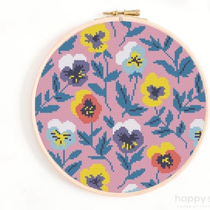 Wild viooltjes kruissteekpatroon / 8" bloemmotief voor kruissteek / viooltjes kruissteek / Afrikaanse viooltjes
