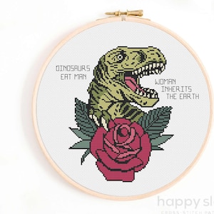 Dinosaurussen eten man, vrouw erft de aarde Cross Stitch patroon / Laura Dern Quote Cross Stitch Chart PDF Download / Jurassic Cross Stitch