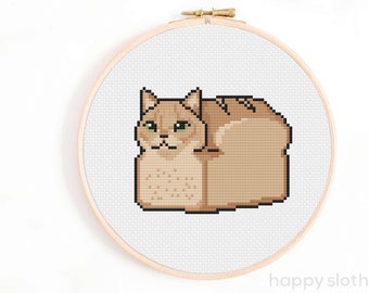 Funny Cat Loaf Cross Stitch Pattern: Easy Beginner Chart (PDF Download)