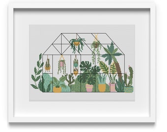 Greenhouse Cross Stitch Charts / Hanging Plants Cross Stitch Pattern / Indoor Plants Cross Stitch PDF / Gardening Cross Stitch Download