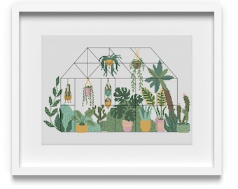 Greenhouse Plants Cross Stitch Pattern: Indoor Garden Design (PDF Download)