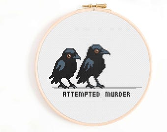 Attempted Murder (of Crows) Cross Stitch Pattern (PDF Download)