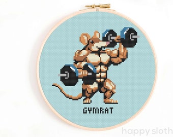 Funny Gym Rat Cross Stitch Pattern: Weightlifter Design (Digital Download)