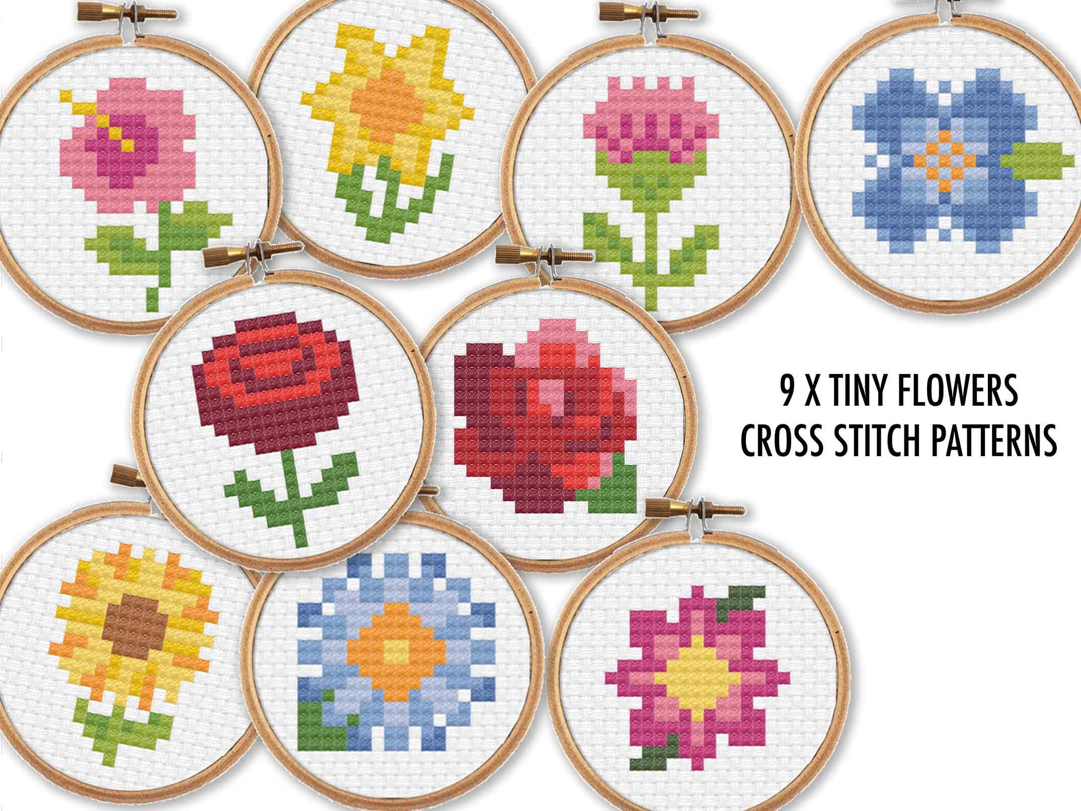 Mini Flowers Cross Stitch // Flowers Cross Stitch // Floral Sewing //  Flowers Craft Kit // Small Cross Stitch Kit // Stitch Your Own Flowers 