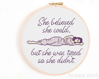 Funny Feminist Cross Stitch Pattern: Tired Woman (Digital Download)
