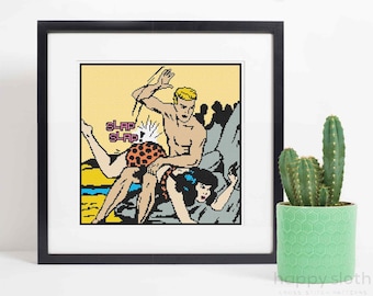 A Bit of Caveman Action - Funny Cross Stitch Pattern / Funny Kinky Cross Stitch Pattern / sarcastic Cross Stitch / Spanking Cross Stitch