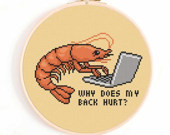 Why Does My Back Hurt? - Shrimp Posture Cross Stitch Pattern (Digital Download)
