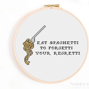 Eat Spaghetti to Forgetti Cross Stitch Pattern - Funny Food (Digital Download)