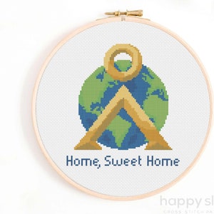 Aarde kruissteekpatroon - 'Home, Sweet Home' Poort naar de sterren Aarde symbool kruissteekschema.