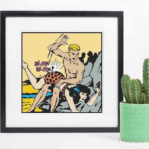 Cross Stitch Pattern, Caveman Spanking Design — Funny PDF Download