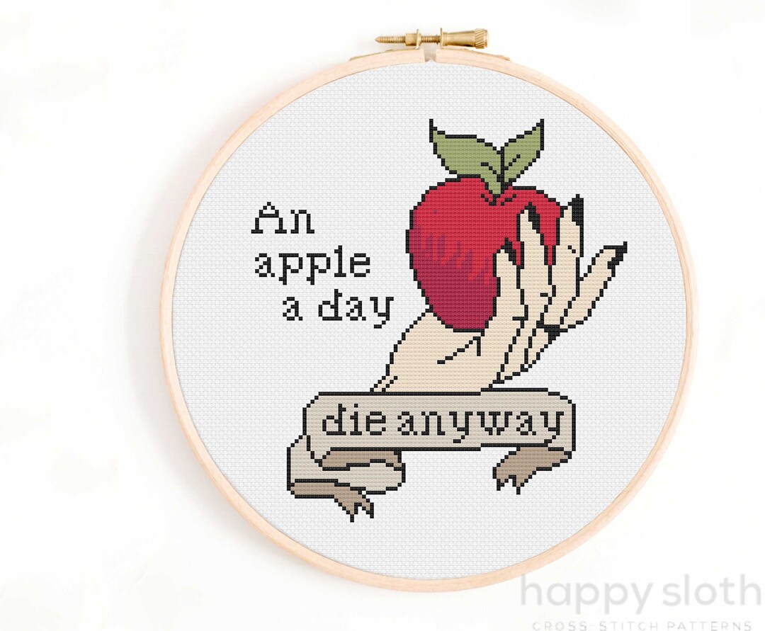 Goth Apple Cross Stitch Pattern: Funny Dark Design (digital Download ...