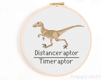 Dinosaur Cross Stitch Pattern: Funny Velociraptor (Digital Download)