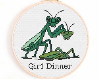 Patrón de punto de cruz para cena de niña: Mantis religiosa comiendo a su pareja (patrón en PDF)