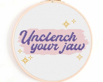 Unclench Your Jaw Cross Stitch Pattern / Cute Mouse Holding Sign Cross Stitch Pattern