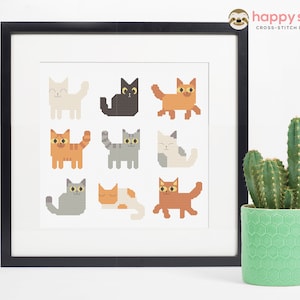 Happy Cats Cross Stitch Pattern: Kawaii Sampler (Digital Download)