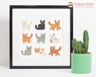 Happy Cats Cross Stitch Pattern: Kawaii Sampler (Digital Download)
