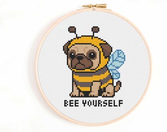 Bee Yourself - Pug in a Bee Costume Cross Stitch Pattern (PDF Pattern)