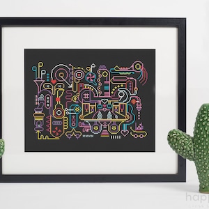 Neon Machine Cross Stitch Pattern / Modern Cross Stitch Pattern / PDF Download