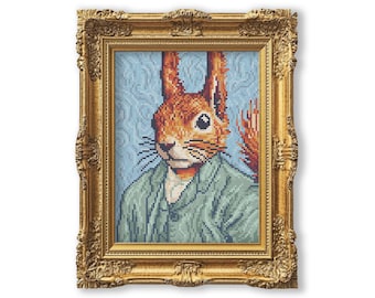 Van Squirrel Cross Stitch Pattern: Funny Art History Design (Digital Download)