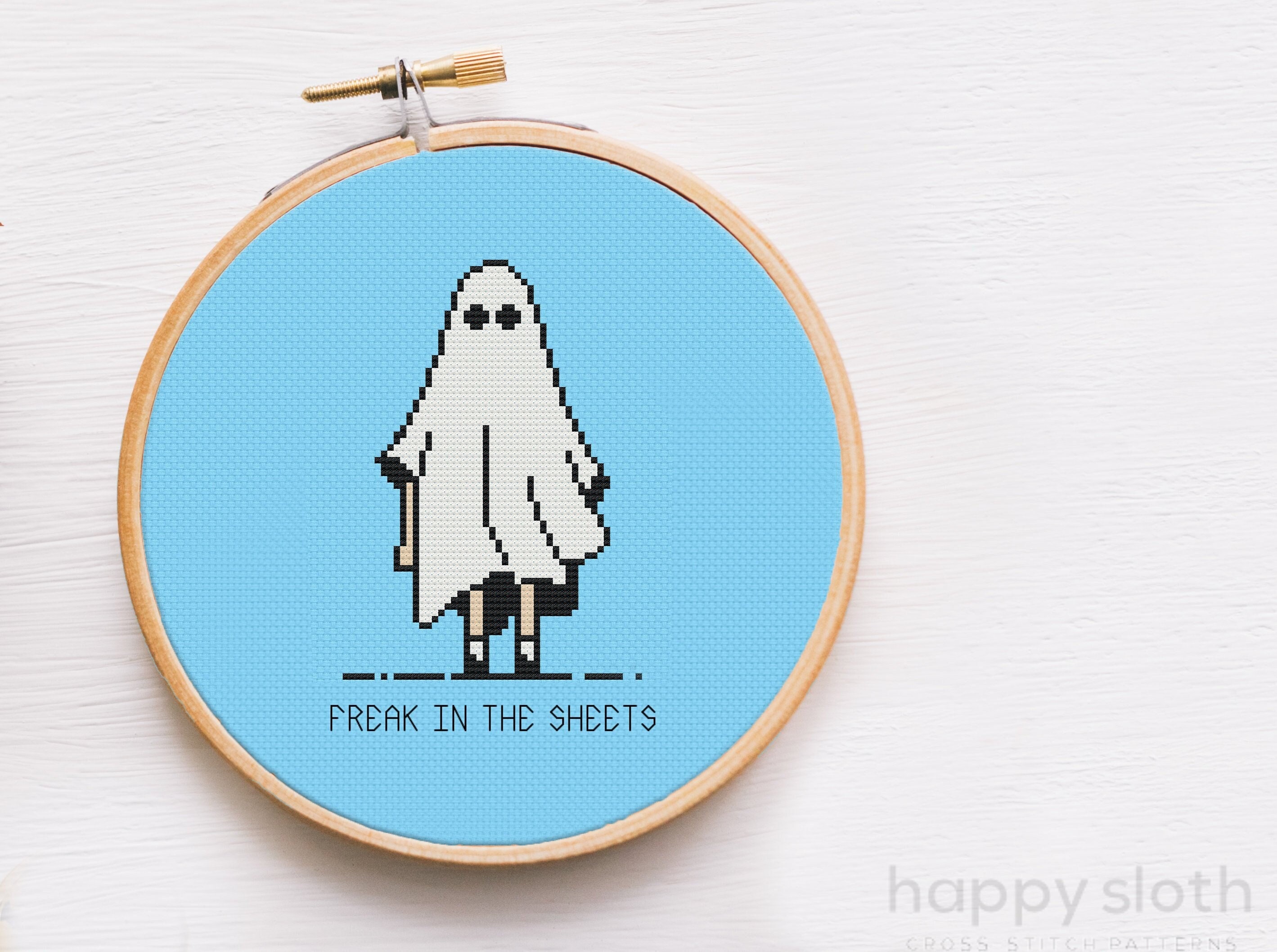 Funny Ghost Cross Stitch Pattern: 'freak in the Sheets' (digital