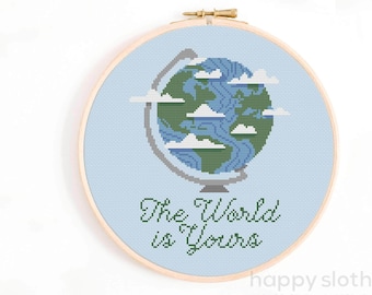 The World is Yours Cross Stitch Pattern - Globe Cross Stitch - Travel, Traveler, Nomad Cross Stitch. See the World Cross Stitch