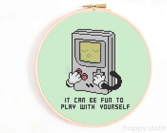 Funny Gamer Cross Stitch Pattern: Handheld Gaming (Digital Download)