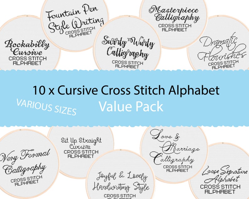 10 Cursive Cross Stitch Alphabets