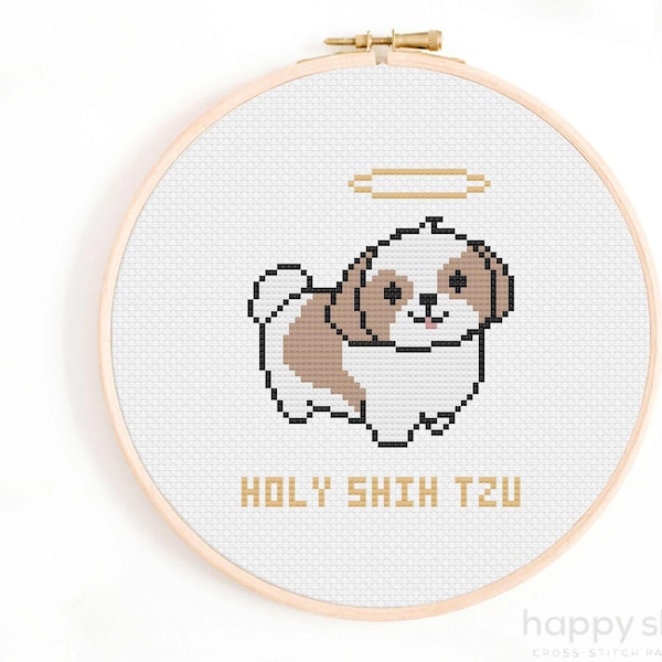 Holy Shih Tzu Cross Stitch Pattern - ShihTzu Dog Cross Stitch Chart - Funny Cross Stitch Patterns - Little Dog Cross Stitch