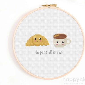 Petit Dejéuner Cross Stitch Pattern - French Cross Stitch - Kawaii Croissant Cross Stitch Pattern - French Breakfast Cross Stitch PDF