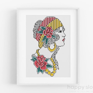 Flapper Girl Cross Stitch Pattern: 1920s Art Deco Woman (Digital Download)