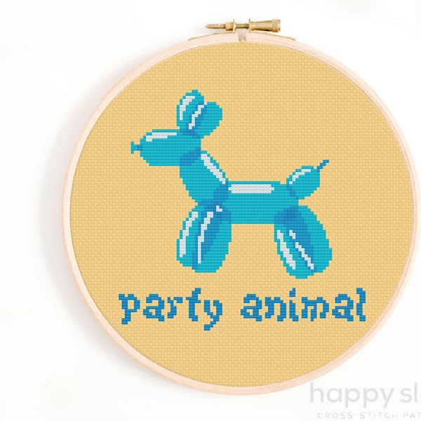 Party Animal Cross Stitch Pattern - Balloon Animal Cross Stitch Chart - Funny Cross Stitch Patterns - Balloon Dog Cross Stitch