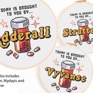 Padrão de ponto cruz para lembrete de medicação para TDAH (download digital)