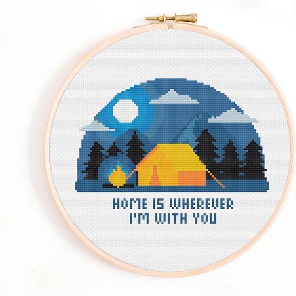 Home is Wherever I'm With You Cross Stitch Pattern / Camping Cross Stitch / Hiking Cross Stitch / Outdoors Cross Stitch / Travel or Nomad