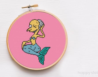 Mermaid Burns Cross Stitch Pattern - Funny Cross Stitch Pattern - Meme, Mr Burns