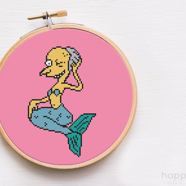 Mermaid Burns Cross Stitch Pattern - Funny Cross Stitch Pattern - Meme, Mr Burns