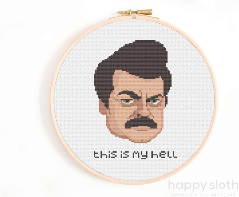 Ron Swanson Cross Stitch Pattern / Parks Cross Stitch Pattern image 1