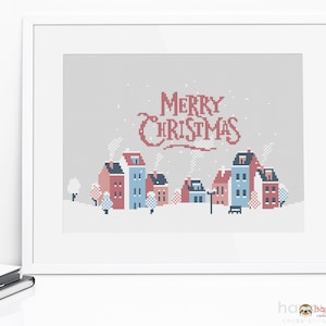 Snowy Winter Christmas Scene Cross Stitch Embroidery Pattern - PDF Pattern