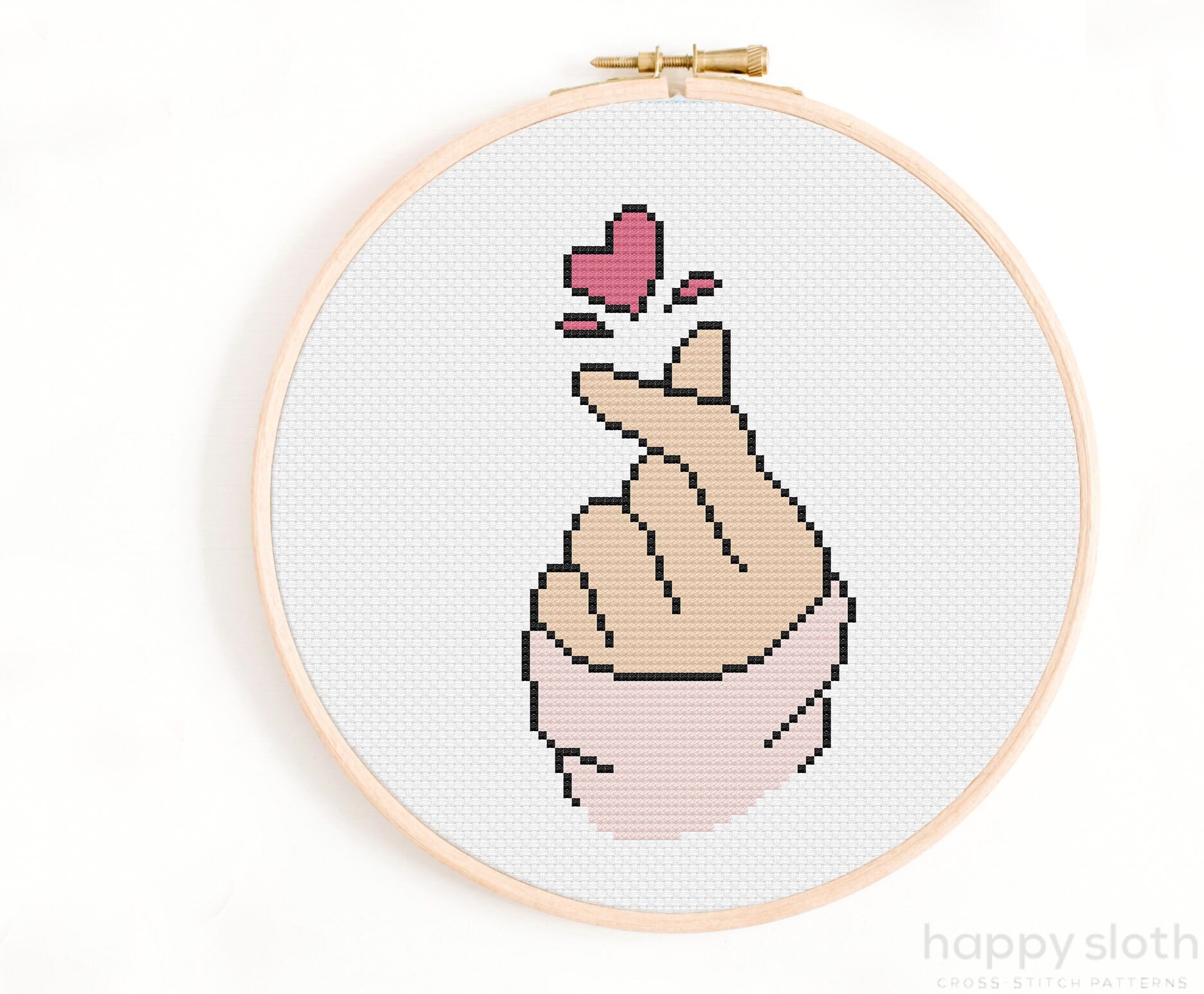 Korean Heart Cross Stitch Pattern: Kpop Kawaii Design (Digital Download)