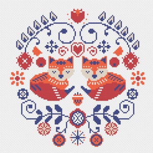 Foxes Scandinavian Cross Stitch Pattern / Traditional Cross Stitch Pattern / Modern Fox Cross Stitch Pattern / Scandinavian Style Pattern image 3