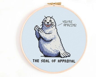 Seal of Approval Cross Stitch Pattern - Emotional Support Seal Cross Stitch Chart - Funny Cross Stitch Patterns