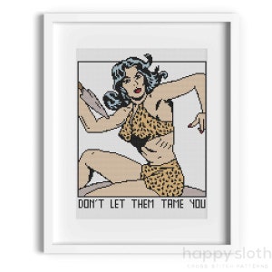 Retro Comic Book Cross Stitch Pattern: Wild Jungle Girl (Digital Download)