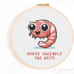 You're Shrimply the Best Cross Stitch Pattern - Shrimp or Prawn Cross Stitch Chart - Funny Seafood Stitch Patterns - Shrimp Cross Stitch