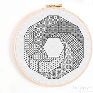 インフィニティ リング - ブラックワーク刺繍パターン - 無限ブラックワーク クロスステッチ パターン - 神聖幾何学リング - ブラックワーク パターン