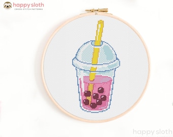 Boba Tea Cross Stitch Pattern: Kawaii Bubble Tea (Digital Download)