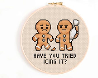 Have You Tried Icing It? PDF Cross Stitch Pattern -  Gingerbread Men Cross Stitch Chart - Christmas Xmas Patterns